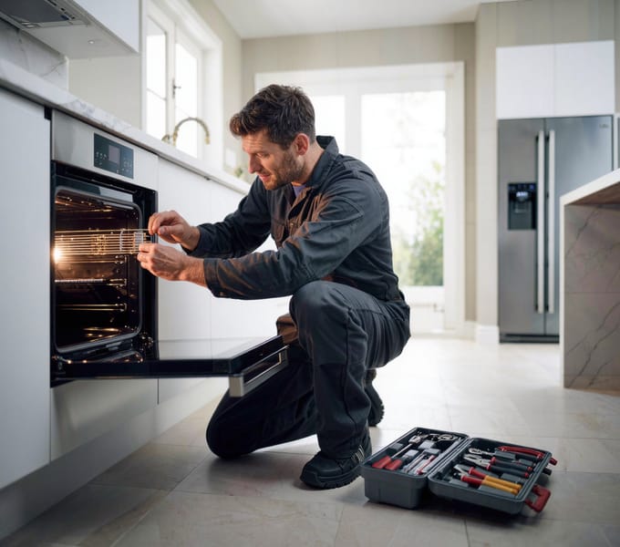 Tecnico al lavoro sulla riparazione di un forno elettrico a Prato